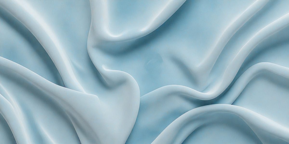 The primary subject of the image is a white sheet of fabric, which is the main object in the scene. The setting is a blue background, which creates a contrasting and visually appealing environment. The visual style of the image is a close-up of the fabric, showcasing its texture and details. The colors in the image are predominantly white and blue, giving the scene a clean and serene atmosphere.