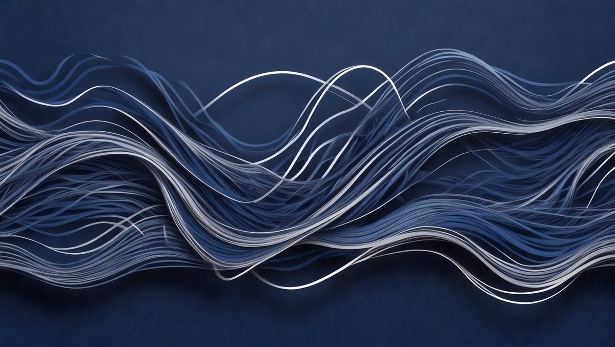 The primary subject of the image is a blue and white sculpture, which appears to be a modern art piece. The sculpture is made of metal and features a wave-like design. The setting is a blue background, which complements the colors of the sculpture. The visual style of the image is a combination of digital art and illustration, creating a unique and eye-catching piece of art. The dominant colors in the image are blue and white, giving the sculpture a modern and sleek appearance.