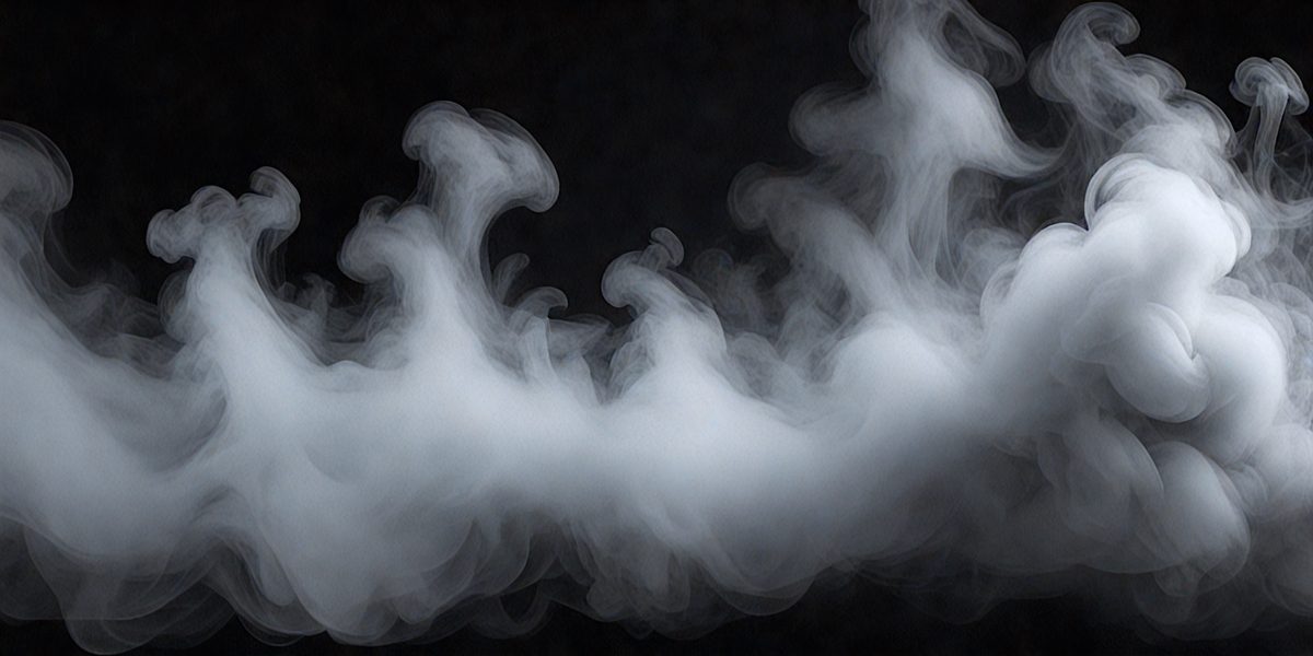 The primary subject of the image is a cloud of smoke, which is the main object, scene, or focus of the image. The setting is a dark background, which contrasts with the smoke. The visual style is a black and white photo, giving the image a classic and timeless appearance. The colors and mood are dominated by the smoke, which creates a dramatic and mysterious atmosphere.