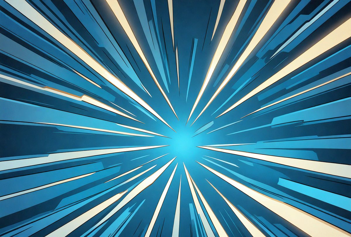 The primary subject of the image is a bright blue light, which appears to be a lightning bolt or a bright star. The light is surrounded by a blue background, giving the scene a vibrant and energetic atmosphere. The visual style of the image is digital art, as it is a close-up of the light source with a blue background. The colors and mood of the image are predominantly blue, creating a sense of calmness and tranquility.