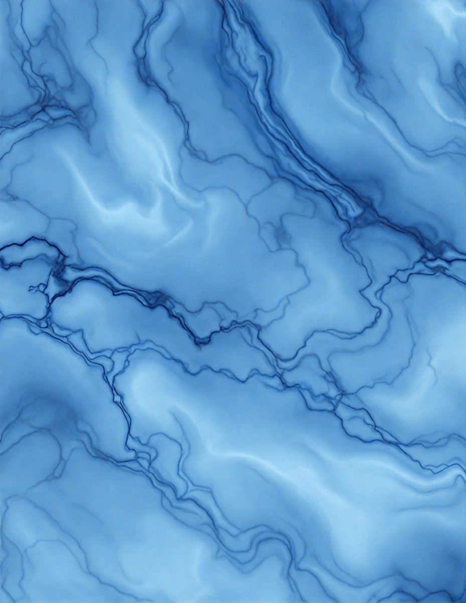 The primary subject of the image is a blue marble-like surface with a pattern of swirls and lines. The setting is a blue background, which complements the blue marble. The visual style is a close-up of the marble, showcasing its intricate design. The colors and mood of the image are predominantly blue, creating a serene and calming atmosphere.