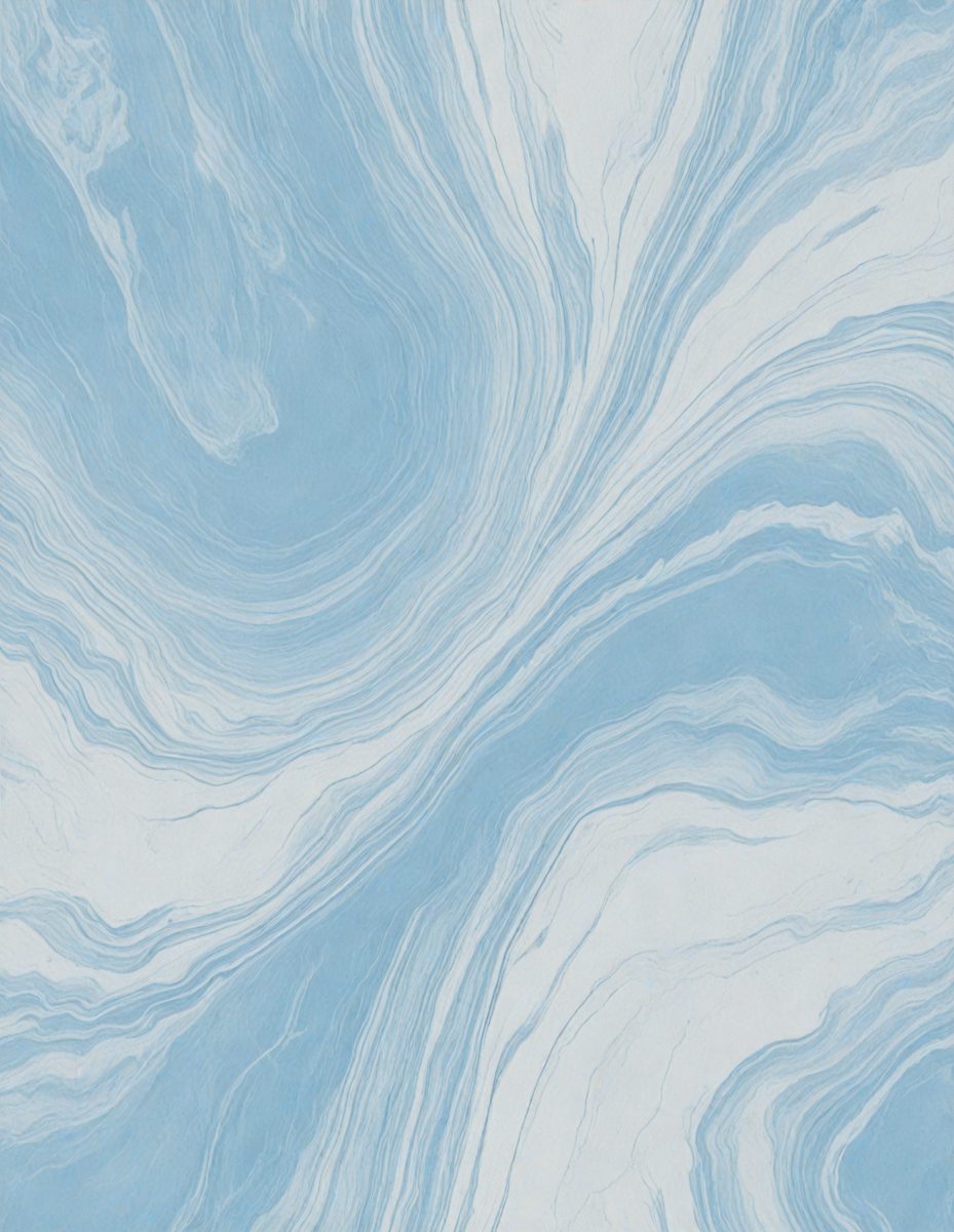 The primary subject of the image is a blue and white swirling pattern, which appears to be a painting or a digital artwork. The setting is a blue background, which complements the swirling pattern. The visual style is a combination of painting and digital art, creating a unique and captivating visual experience. The colors and mood of the image are predominantly blue and white, giving it a calming and serene atmosphere.