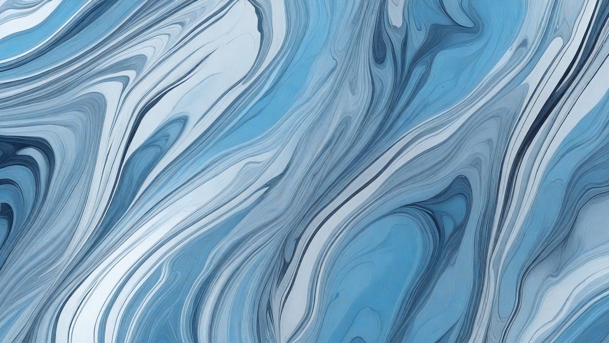The primary subject of the image is a blue and white swirling pattern, which appears to be a painting or a digital artwork. The setting is a blue background, and the visual style is a combination of painting and digital art. The dominant colors are blue and white, creating a calming and serene atmosphere.