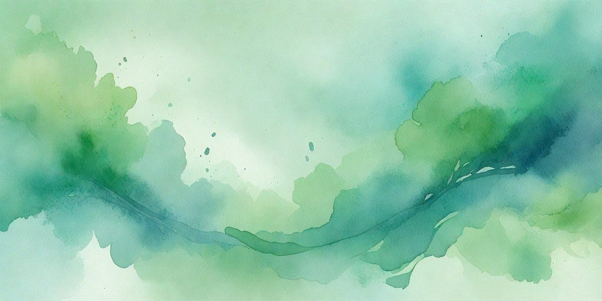 The primary subject of the image is a watercolor painting of a wave. The setting is a blue ocean, and the visual style is a watercolor painting. The dominant colors are blue and green, creating a serene and calming atmosphere.