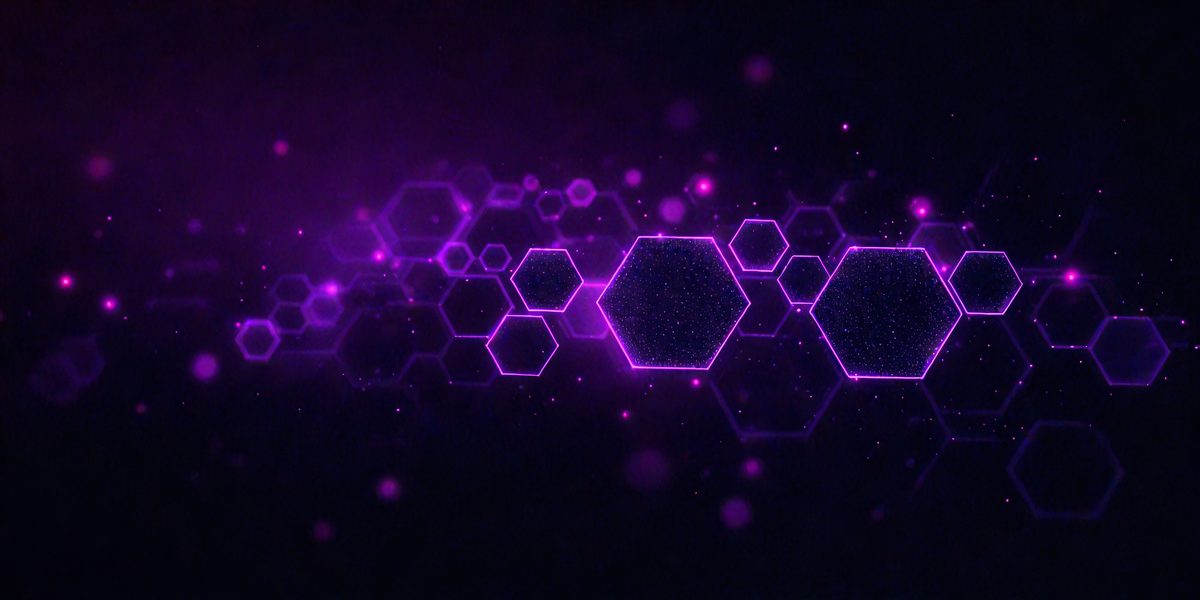 The primary subject of the image is a purple geometric pattern, which is the main focus of the image. The setting is a dark background, which contrasts with the purple pattern. The visual style is a digital art or illustration, as the pattern appears to be a digital creation. The dominant colors are purple and black, creating a bold and striking visual effect.