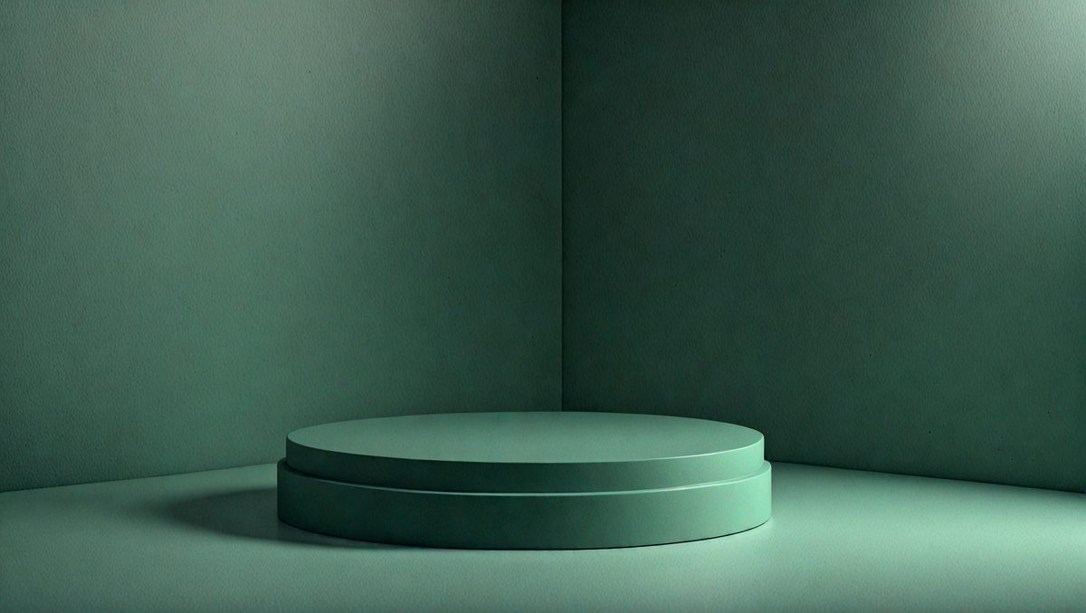 The primary subject of the image is a green circular object, which appears to be a table or a piece of furniture. The setting is a room with a green wall, and the visual style is a photo. The dominant colors in the image are green, and the overall atmosphere is calm and serene.