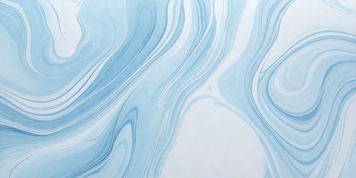 The primary subject of the image is a blue and white swirling pattern, which appears to be a painting or a digital artwork. The setting is a white wall, and the visual style is a combination of artistic and digital elements. The dominant colors are blue and white, creating a calming and soothing atmosphere.