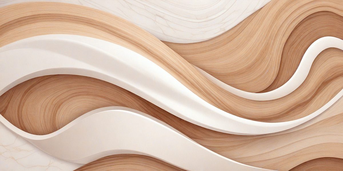 The primary subject of the image is a wooden wave, which is the main object, scene, or focus of the image. The setting/background features a white marble surface, which adds to the visual style of the image. The wooden wave is depicted in a digital art or illustration format, giving it a unique and artistic appearance. The colors and mood of the image are predominantly white and brown, creating a sense of calmness and natural beauty.