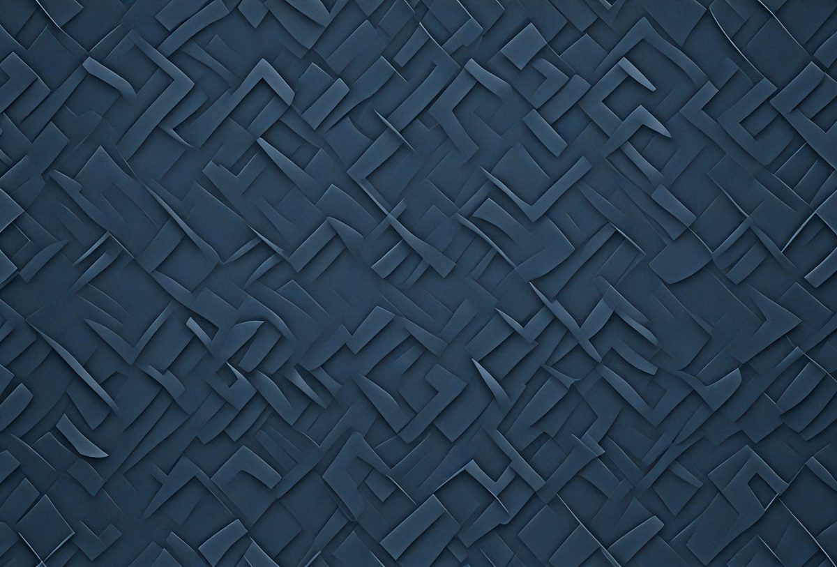 The primary subject of the image is a blue, geometric pattern. The setting is a blue background, and the visual style appears to be a digital art or illustration. The dominant colors are blue and black, creating a modern and sophisticated atmosphere.