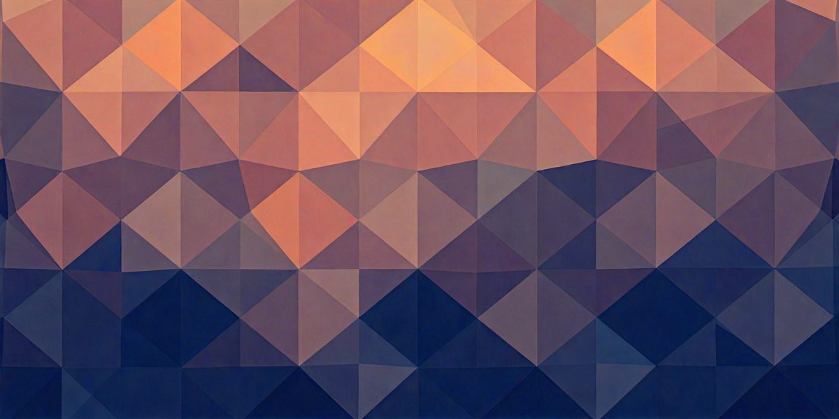 The primary subject of the image is a geometric pattern, featuring a mix of blue, orange, and purple colors. The setting is a mountainous landscape, with a sunset in the background. The visual style is a combination of digital art and illustration, creating a unique and artistic representation of the mountain range. The overall atmosphere is serene and captivating, with the vibrant colors and intricate patterns drawing the viewer's attention.