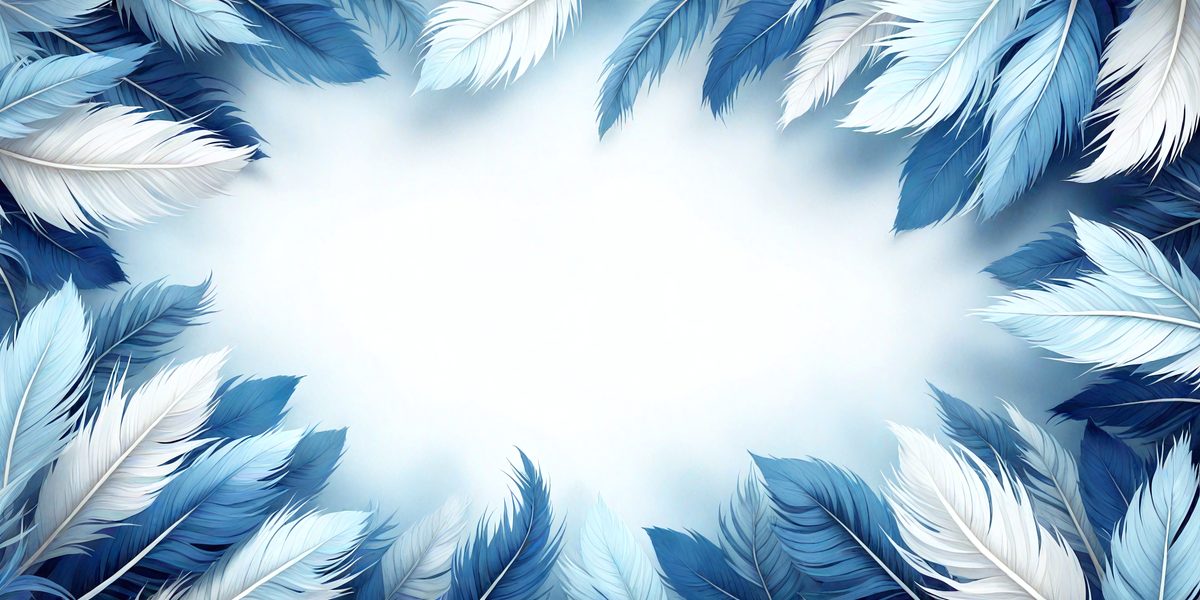 The primary subject of the image is a white background with a blue and white feather pattern. The setting is a white background, which creates a clean and minimalist appearance. The visual style is a combination of digital art and illustration, as the feather pattern is created using a digital medium. The colors and mood of the image are predominantly blue and white, giving it a calm and serene atmosphere.