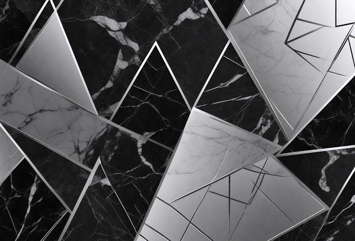 The primary subject of the image is a black and white marble pattern. The setting is a black and white marble wall, which serves as the background. The visual style is a combination of a photo and digital art, creating a unique and intricate pattern. The colors and mood of the image are predominantly black and white, giving it a classic and elegant appearance.