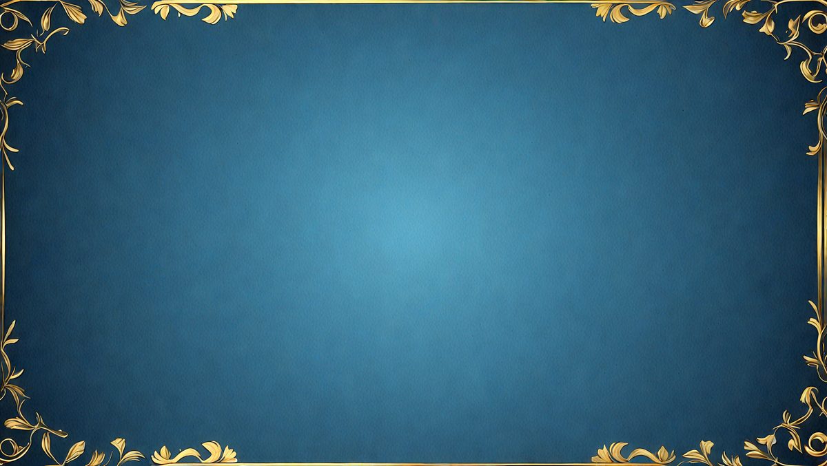 The primary subject of the image is a blue background with a gold frame. The setting is a blank canvas, and the visual style is a combination of digital art and illustration. The colors are predominantly blue and gold, creating a calm and serene atmosphere.