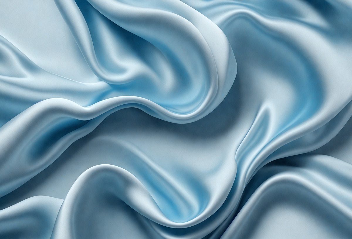 The primary subject of the image is a blue fabric, which appears to be a piece of silk. The setting is a blue background, which complements the blue fabric. The visual style is a digital art, as the fabric is depicted in a detailed and intricate manner. The colors and mood of the image are predominantly blue, creating a calm and serene atmosphere.