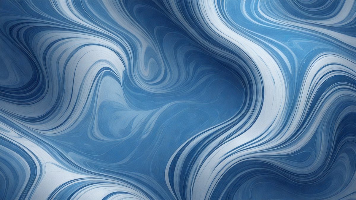The primary subject of the image is a blue and white swirling pattern, which appears to be a digital art or illustration. The setting is a blue background, and the visual style is a combination of digital art and illustration. The dominant colors are blue and white, creating a calm and soothing atmosphere.
