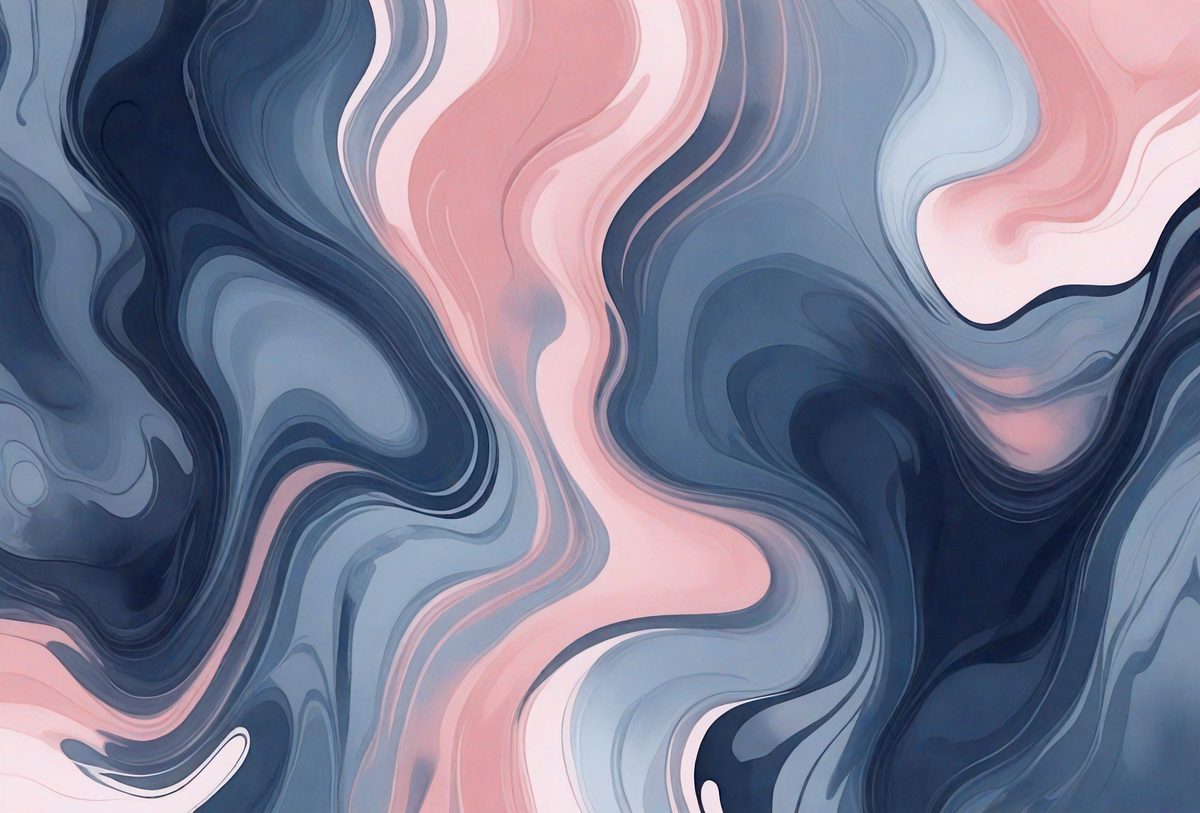 The primary subject of the image is a colorful, abstract art piece featuring a mix of pink, blue, and white colors. The setting is a blue and pink background, which adds to the visual style of the artwork. The piece appears to be a digital art or illustration, showcasing a unique and creative design. The overall atmosphere of the image is vibrant and lively, with the colors and patterns creating a sense of movement and energy.