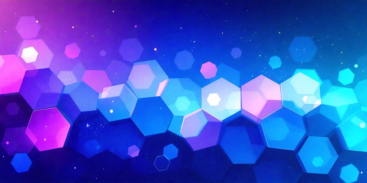 The primary subject of the image is a blue and purple geometric pattern. The setting is a dark blue background, which contrasts with the bright colors of the pattern. The visual style is a digital art or illustration, creating a unique and eye-catching design. The dominant colors are blue and purple, giving the image a calm and soothing atmosphere.