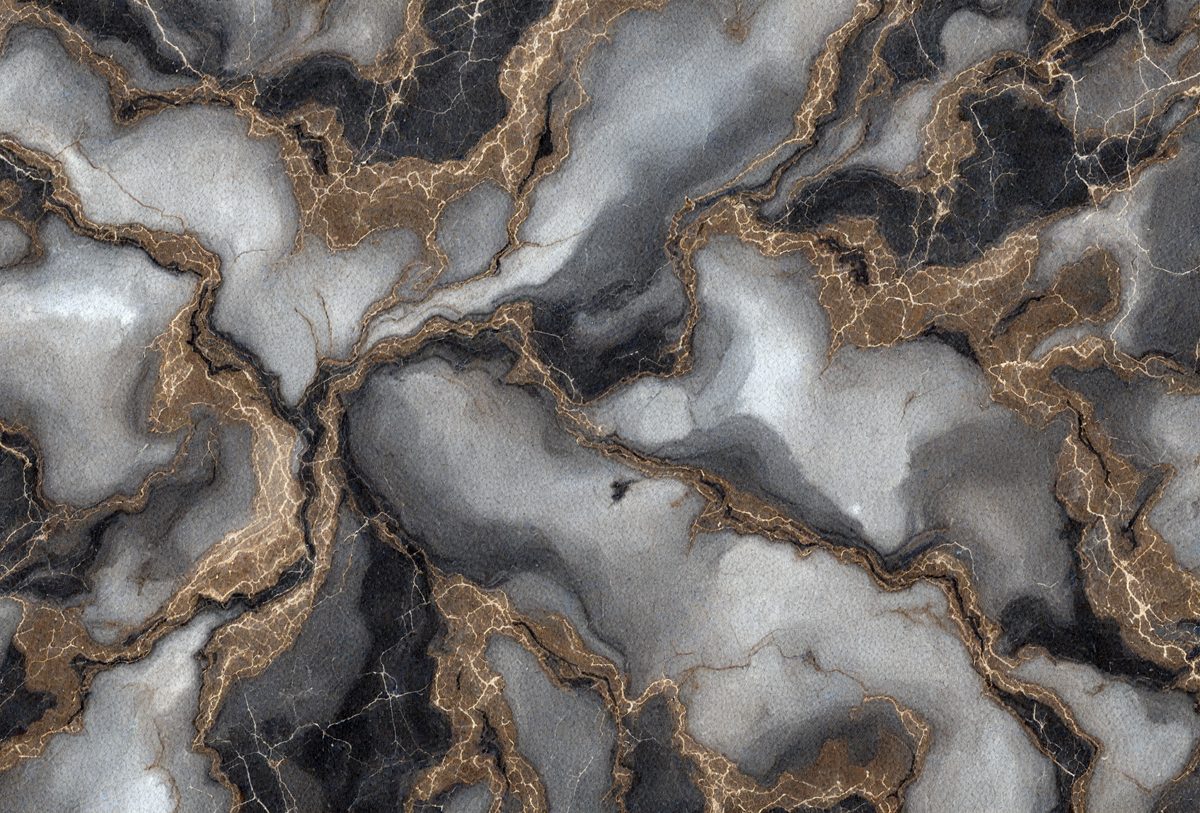 The primary subject of the image is a marble surface with a pattern of swirls and lines. The setting is a room with a black and white marble floor. The visual style is a close-up of the marble surface, showcasing its intricate design. The colors and mood of the image are predominantly black and white, giving it a classic and elegant appearance.
