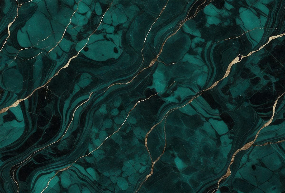 The primary subject of the image is a close-up of a blue marble tile. The setting is a wall with a blue marble tile pattern. The visual style is a photo of the tile. The dominant colors are blue and gold, creating a calm and sophisticated atmosphere.