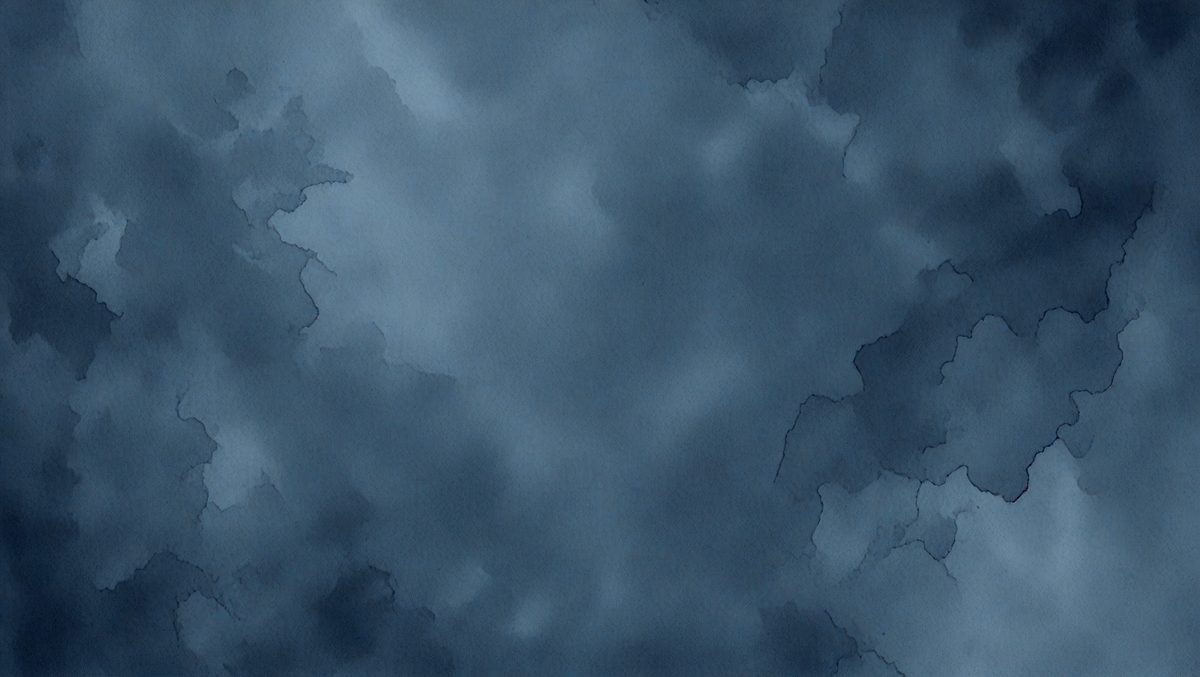 The primary subject of the image is a cloudy sky. The setting is a blue cloudy sky with a few white clouds. The visual style is a drawing or illustration, giving the scene a more artistic and creative appearance. The colors and mood of the image are predominantly blue and cloudy, creating a somewhat moody atmosphere.