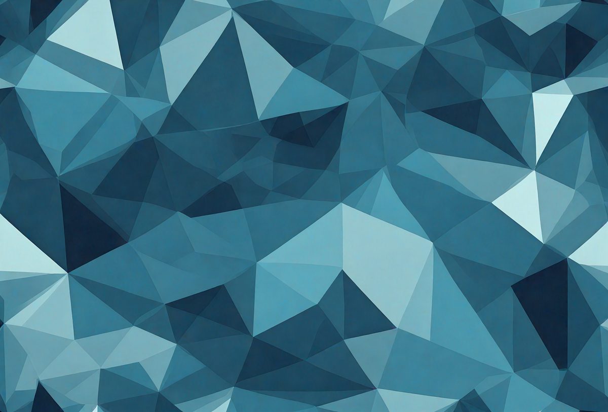 The primary subject of the image is a blue and white geometric pattern. The setting is a blue background, and the visual style appears to be a digital art or illustration. The dominant colors are blue and white, creating a calm and soothing atmosphere.