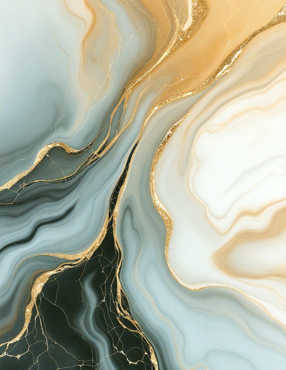 The primary subject of the image is a marble-like stone with gold veins running through it. The setting is a white background, which contrasts with the gold and blue colors of the stone. The visual style is a close-up of the stone, showcasing its unique texture and patterns. The colors and mood of the image are predominantly gold and blue, creating a sense of luxury and elegance.