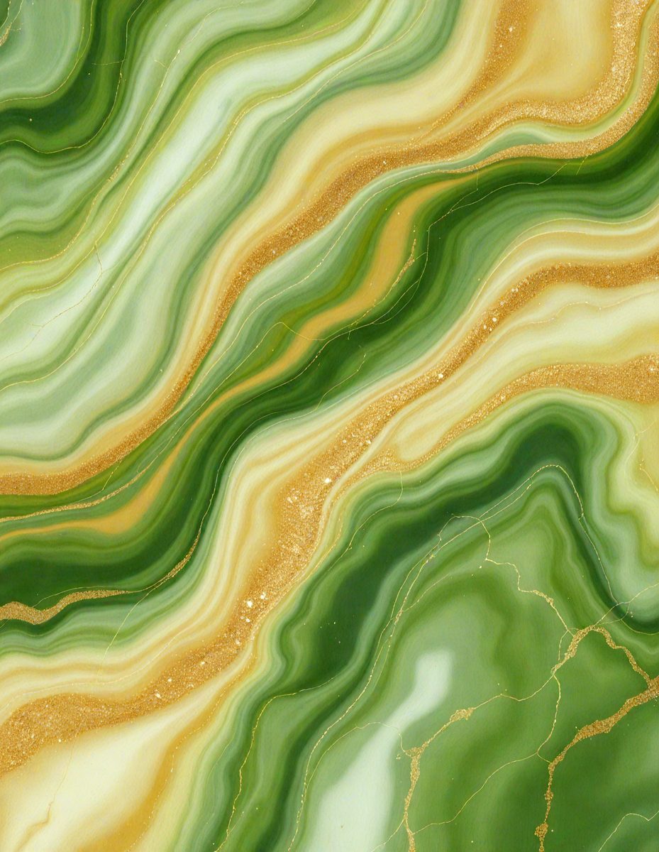 The primary subject of the image is a close-up of a green and yellow marble wall. The setting is a natural environment, with the marble wall being the main focus of the scene. The visual style is a close-up of the marble wall, showcasing its intricate patterns and textures. The dominant colors in the image are green and yellow, creating a warm and natural atmosphere.