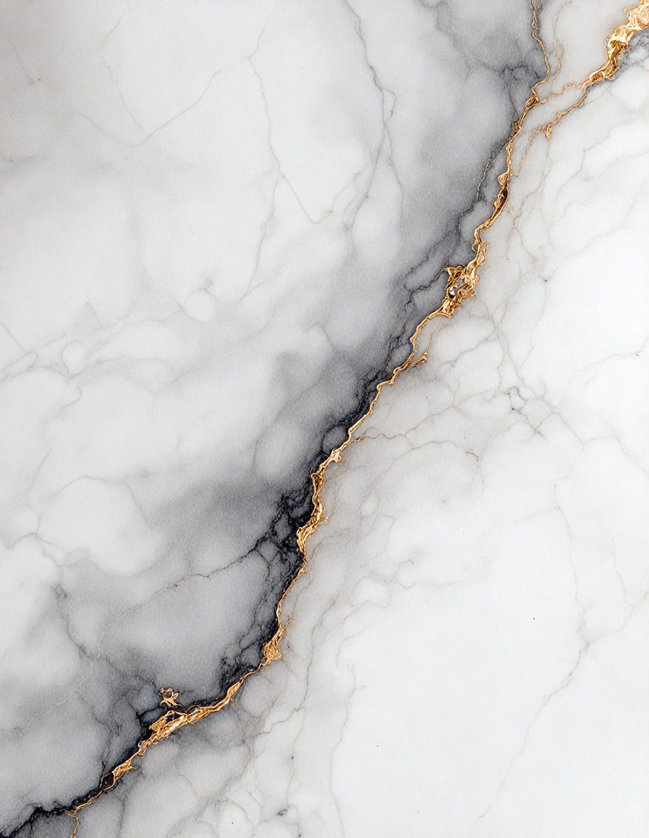 The primary subject of the image is a marble countertop with a gold streak running through it. The setting is a kitchen or bathroom, as the countertop is a part of the counter. The visual style is a photo, capturing the natural beauty of the marble and the gold streak. The colors and mood of the image are predominantly neutral, with the gold streak adding a touch of warmth and luxury to the marble surface.