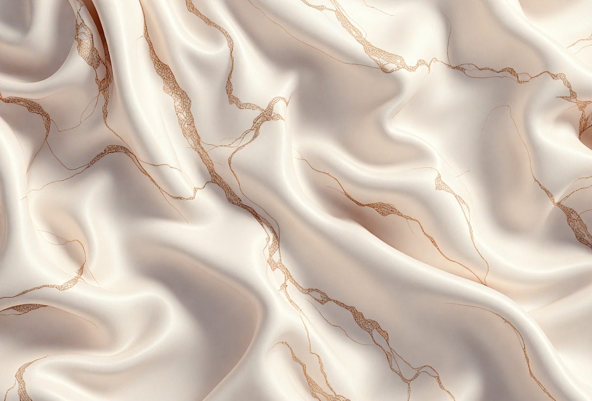 The primary subject of the image is a marble-like texture, which is the main focus of the image. The setting is a white background, and the visual style appears to be a digital art or illustration. The dominant colors are white and gold, creating a luxurious and elegant atmosphere.