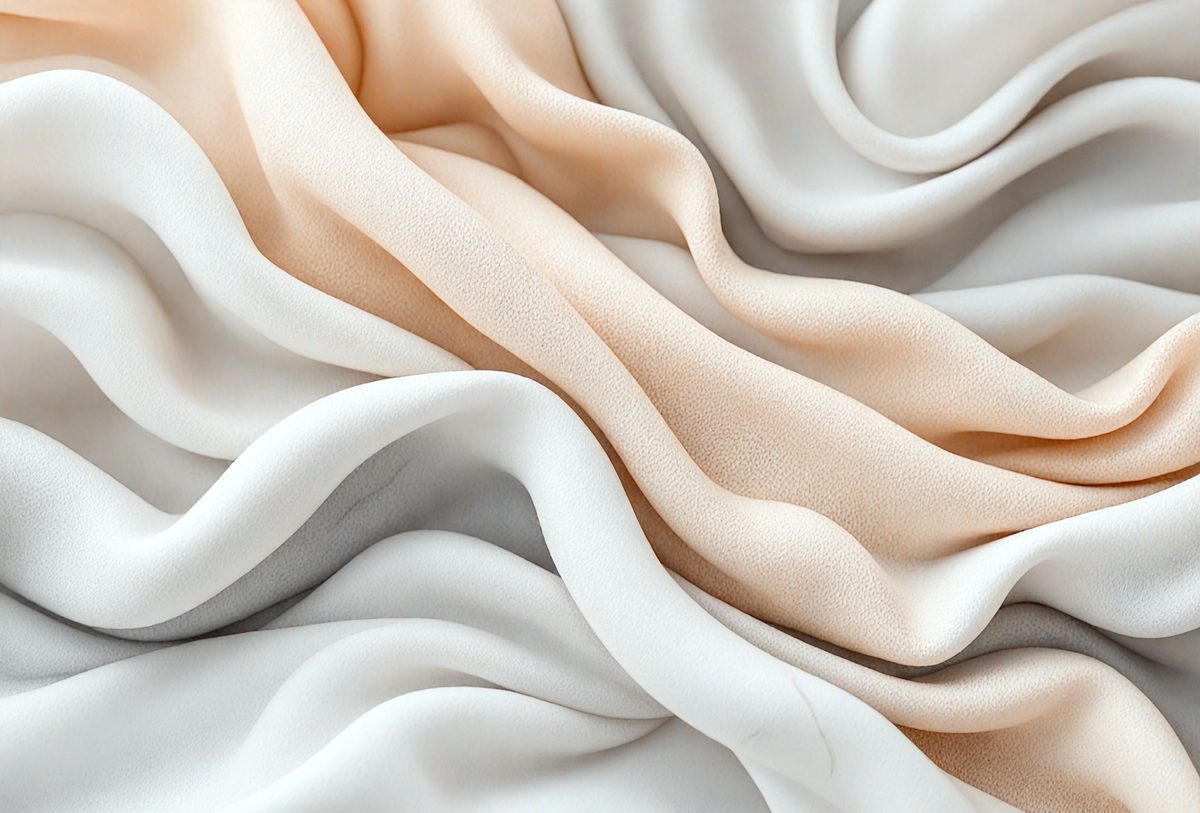 The primary subject of the image is a white sheet of fabric, which is the main object, scene, or focus of the image. The setting is a white background, which provides a clean and uncluttered environment for the fabric. The visual style is a close-up of the fabric, showcasing its texture and details. The colors and mood of the image are predominantly white, giving it a clean and serene atmosphere.