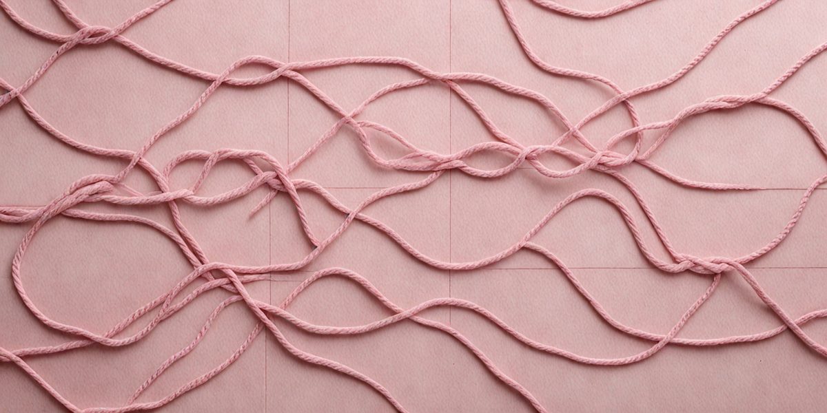 The primary subject of the image is a close-up of a pink surface with a pattern of pink and white ropes. The setting appears to be a pink background, and the visual style is a close-up of the rope pattern. The colors and mood of the image are predominantly pink, creating a warm and inviting atmosphere.