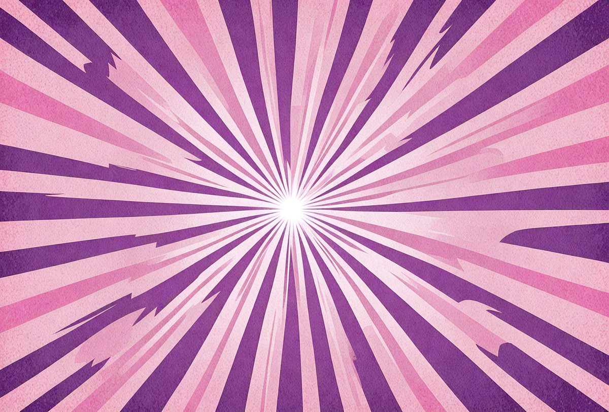 The primary subject of the image is a bright light, which appears to be a sun or a light source, shining through a purple and pink striped pattern. The setting is a colorful, abstract background that complements the vibrant colors of the light source. The visual style of the image is a combination of digital art and illustration, creating a unique and eye-catching design. The dominant colors in the image are purple and pink, which evoke a sense of warmth and energy.