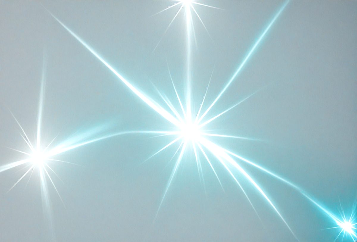 The primary subject of the image is a bright, shining light source, possibly a star or a light bulb, with a blue background. The light source appears to be the main focus of the image, and it is surrounded by a blue sky. The visual style of the image is a combination of a photo and digital art, creating a unique and eye-catching effect. The colors and mood of the image are predominantly blue, giving it a calm and serene atmosphere.